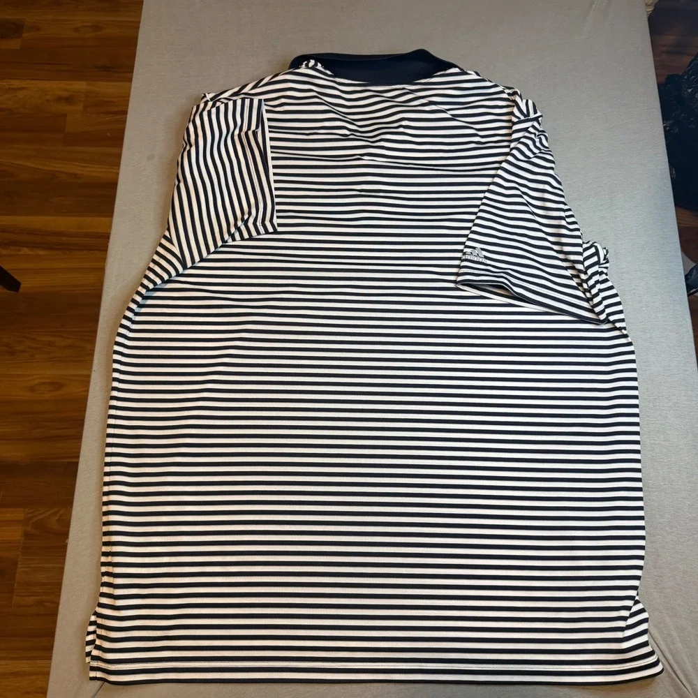 Adidas Mens Navy Blue White Striped Performance Golf Polo Shirt Short Sleeve